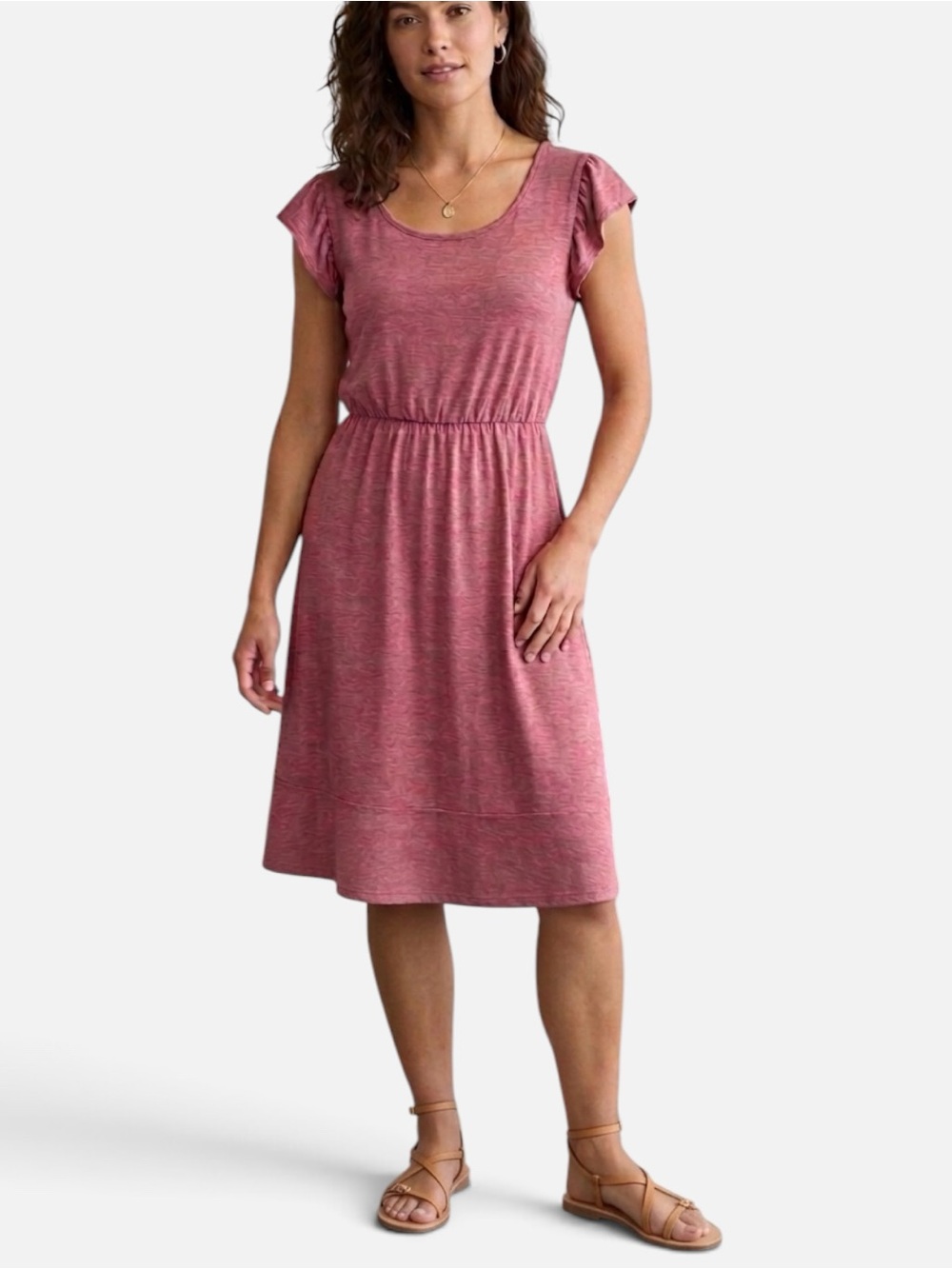 PatPat Flutter Sleeve Midi Dress in Heathered Mauve Women's Size S